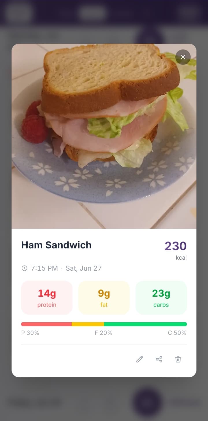 Accept and log a meal with a camera snap