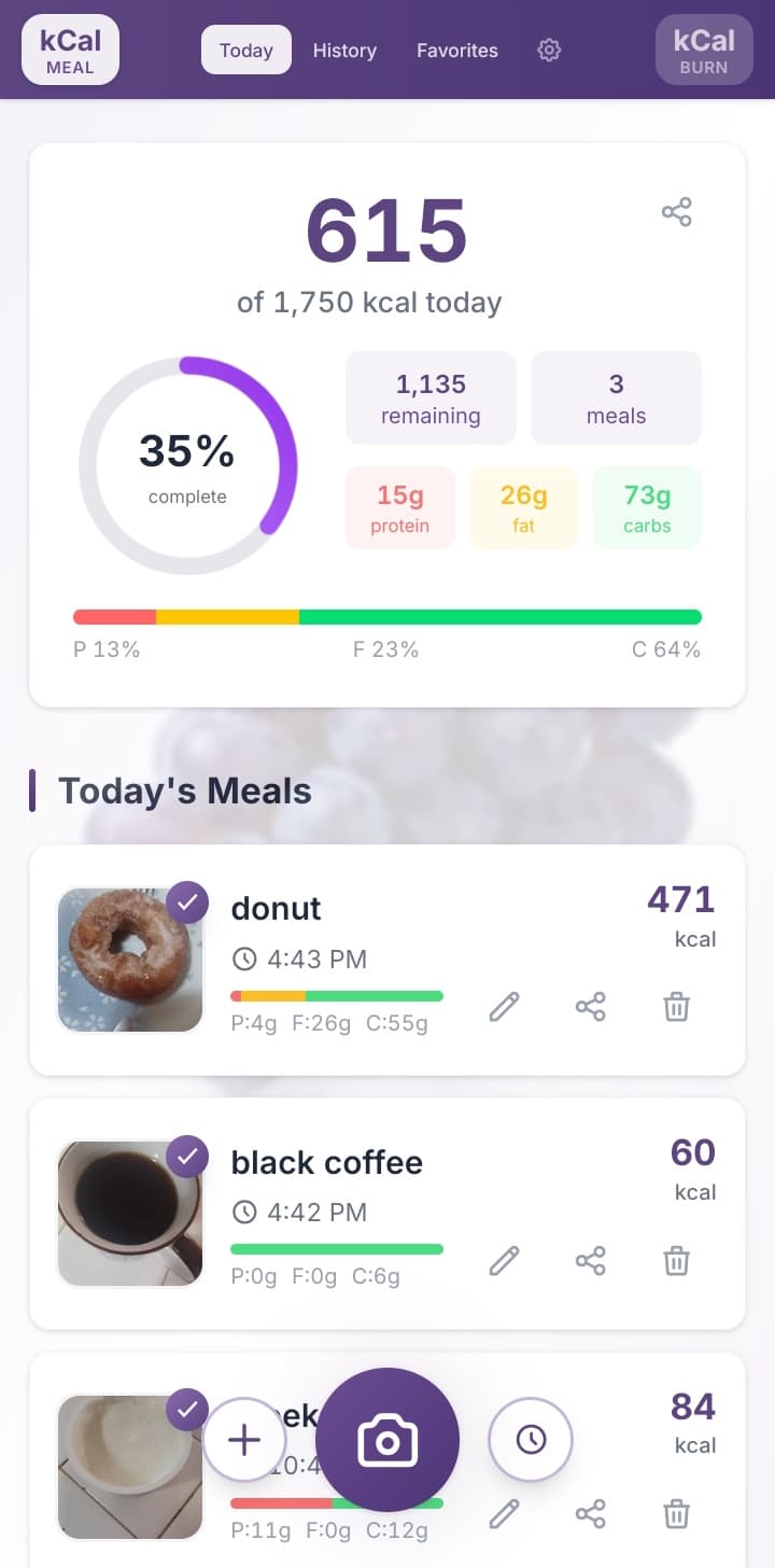 View Today's Meals and macros